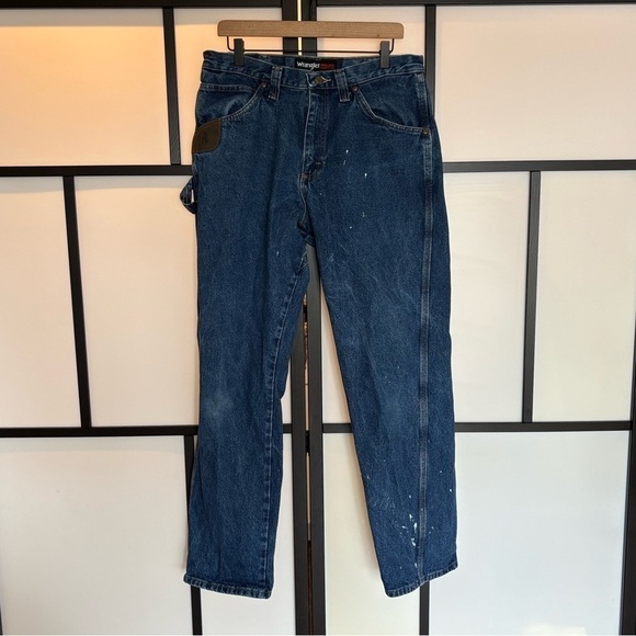 Wrangler Riggs Workwear Jeans Measures 32x32 Blue Denim Hammer Loop. Stain - Picture 2 of 16
